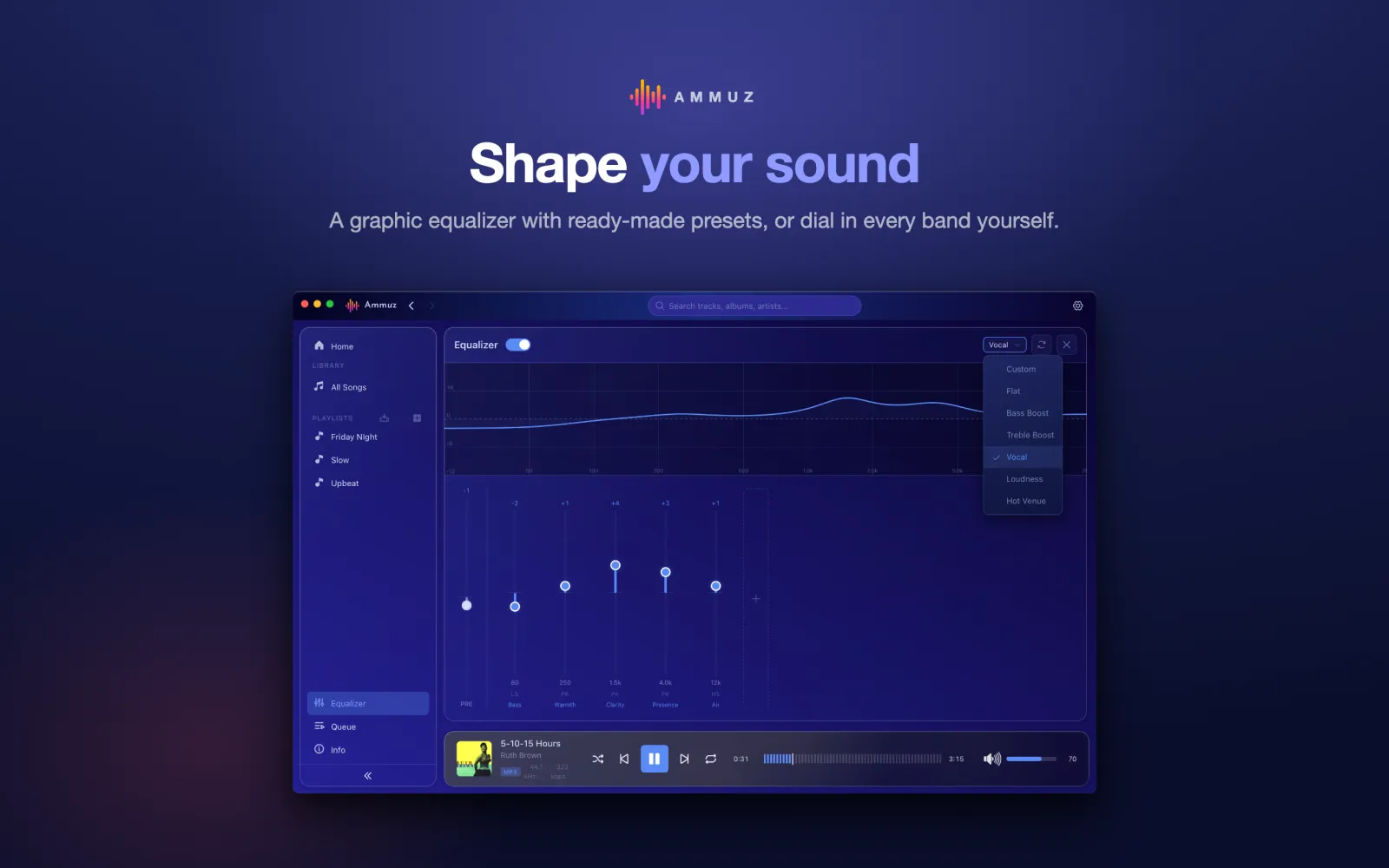 Ammuz graphic equalizer with presets